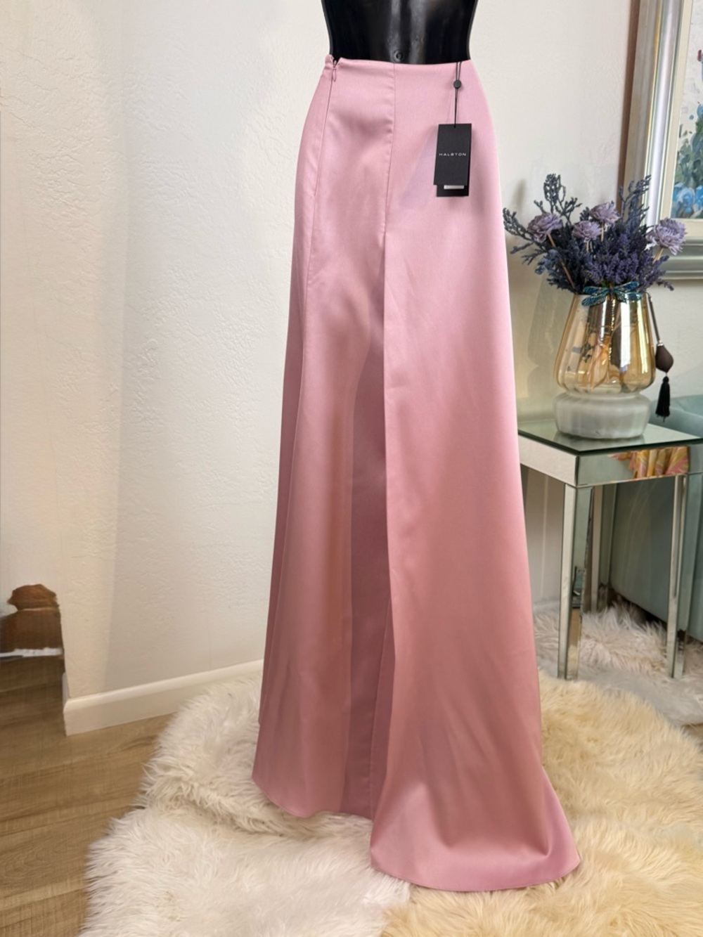 NWT Halston Astin Satin High-Low Maxi Skirt Dusty Rose Size‎ 8 - Picture 4 of 16